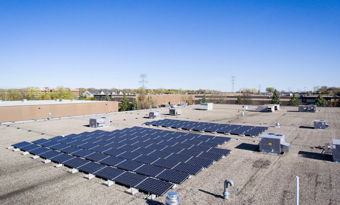 solar panels on the roof of Blue Horizon Energy's headquarters in Minnetonka Minnesota